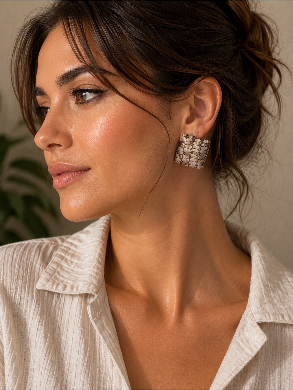 Snakeskin Print Statement Earrings | Square Textured Earrings